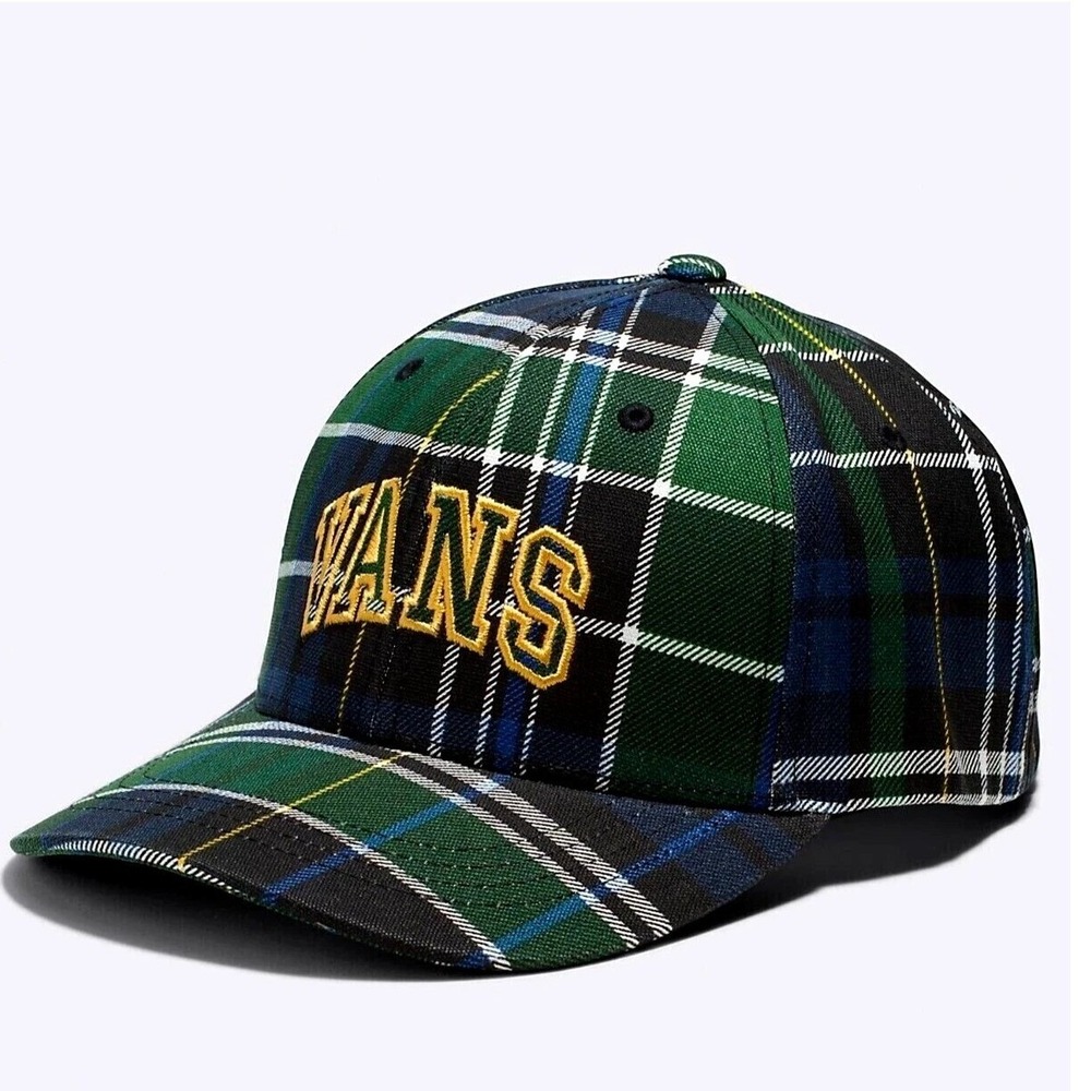 Vans Mens Herren Green Blue Plaid Logo Structured Snapback Hat Size OSNEW